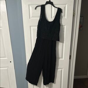 Chic Black Crochet-Accent Jumpsuit